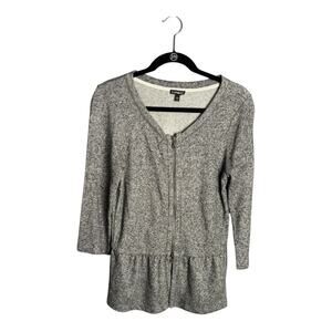 Express Gray Zipper Front Peplum Sweater Size Medium